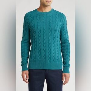 Brooks Brothers Men’s Cotton Cableknit Crewneck Sweater Size XXL Teal Flaw